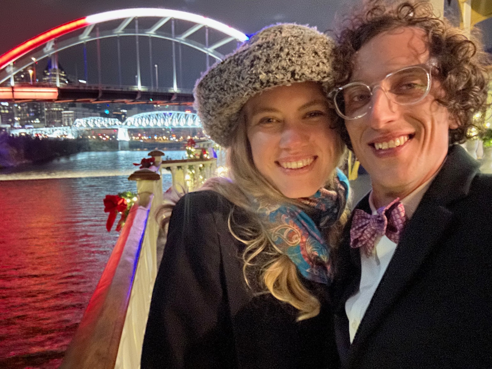 Blake and Josh on a Nashville bridge at night